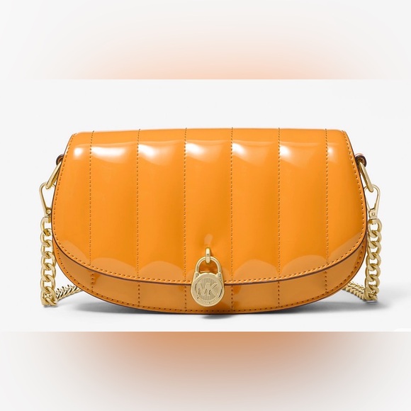 Michael Kors Handbags - Michael Kors Orange Patent Quilted Crossbody with Gold Chain Strap